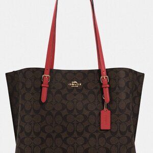 Coach Signature Canvas Mollie Gallery Tote Red/Gold